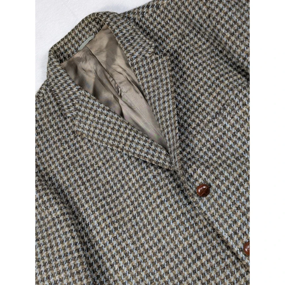 Vintage Harris Tweed Brown Houndstooth Scottish Wool Mens Blazer Size 44R‎